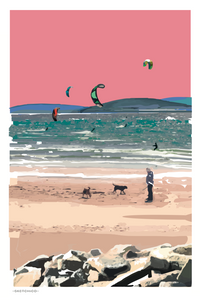 Silver strand Galway Kite Surfer and dog walker