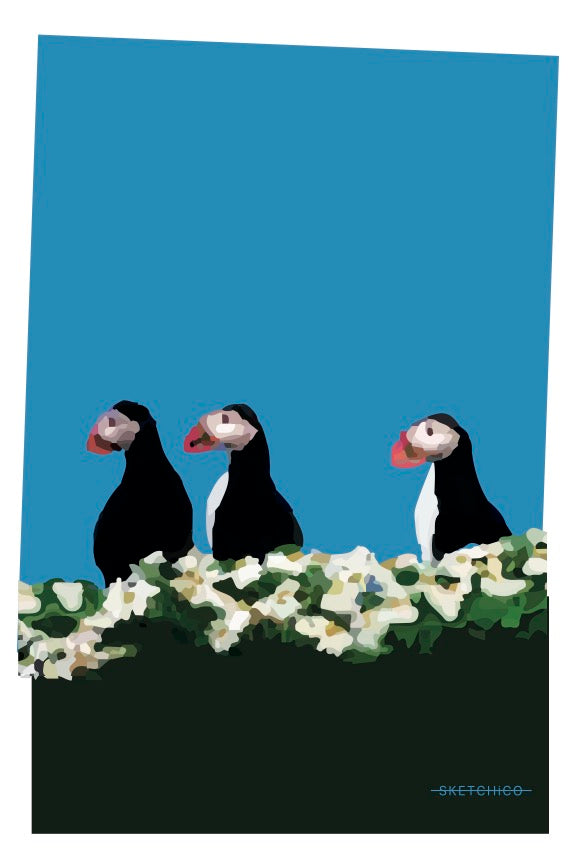 Puffins on a Cliff Print